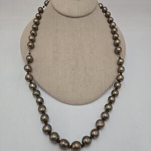 Vintage Glass Bead Faux Tahitian Pearl On Chain Strand 24" Necklace High Quality